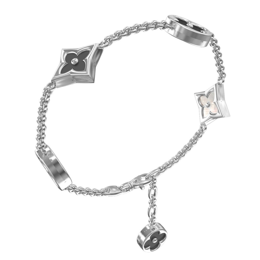 Браслет из белого золота 585 пробы c ониксом и перламутром