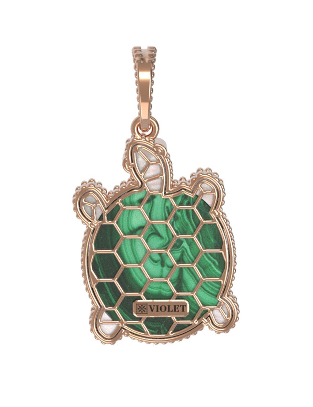 Подвеска из золота c эмалью, малахитом и перламутром