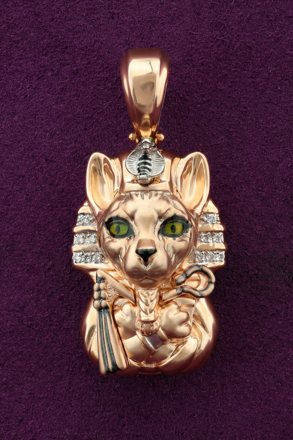 Подвеска из красного золота 585 пробы c эмалью, бриллиантами и рубином