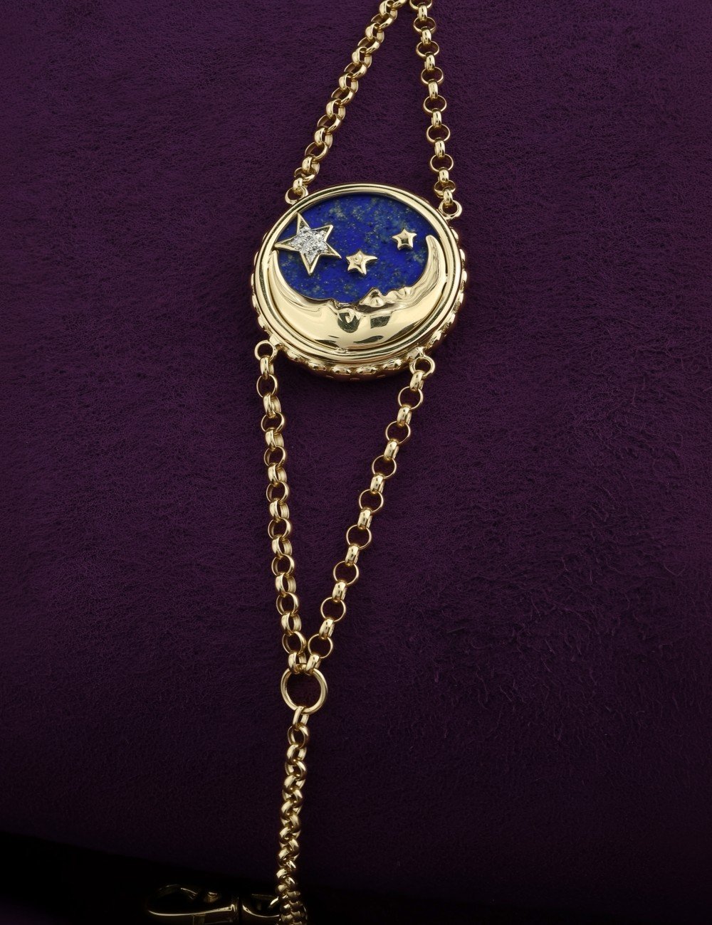 Браслет из лимонного золота c бриллиантами, лазуритом и перламутром