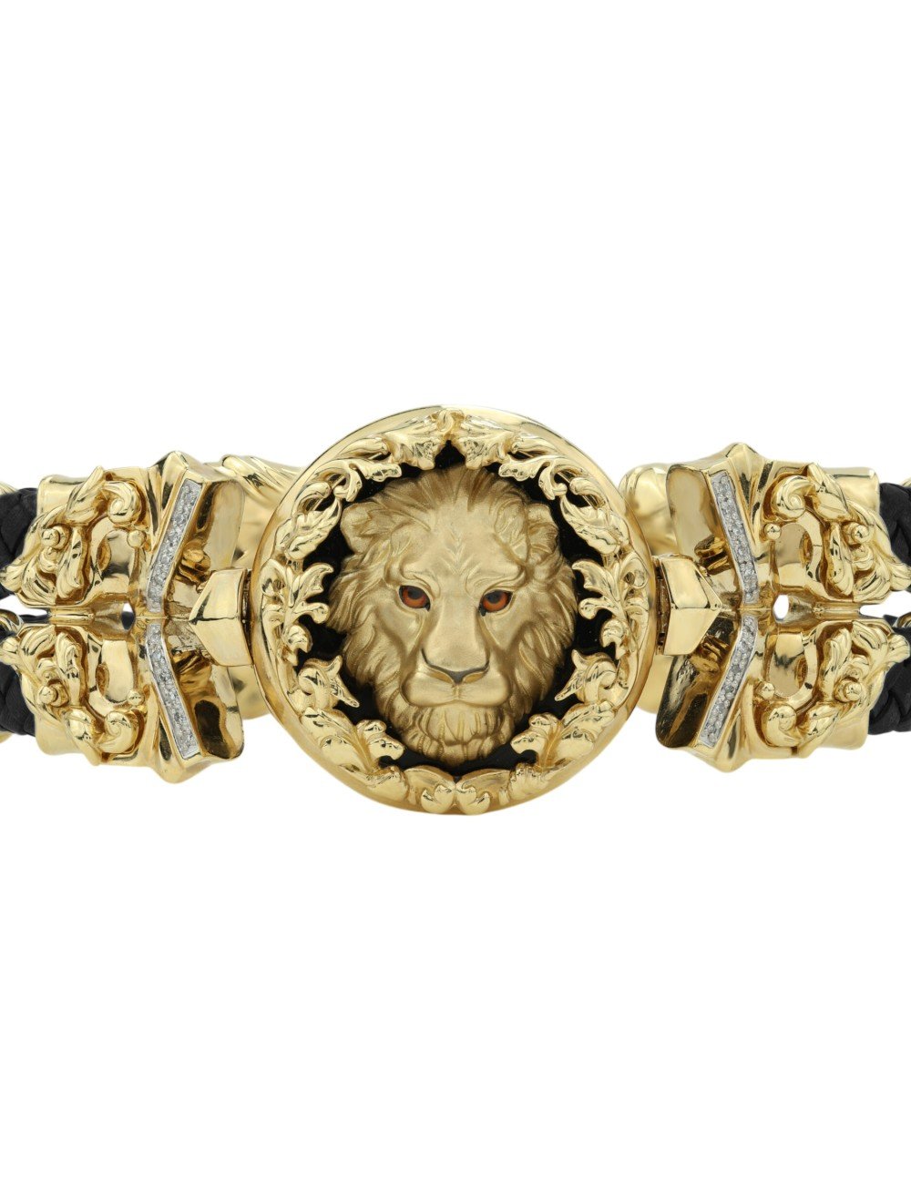 Браслет из лимонного золота c эмалью, бриллиантами, шнурком и ониксом