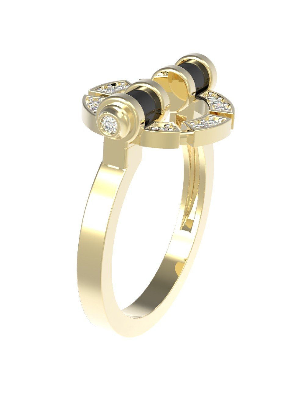 Кольцо из лимонного золота c бриллиантами и ониксом