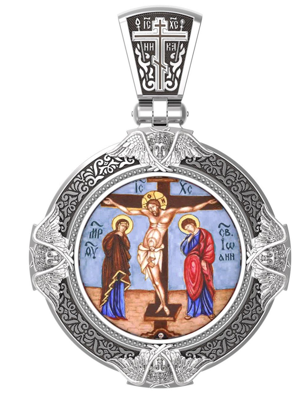 Образок из белого золота c эмалью, иконописью и темперой