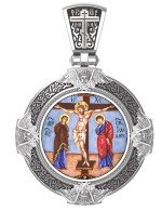 Образок из белого золота c эмалью, иконописью и темперой