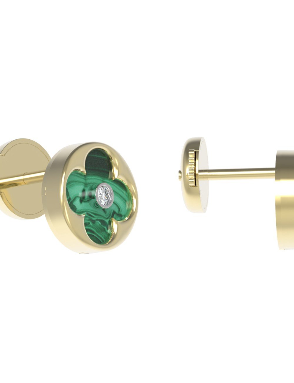 Серьги из лимонного золота c бриллиантами и малахитом