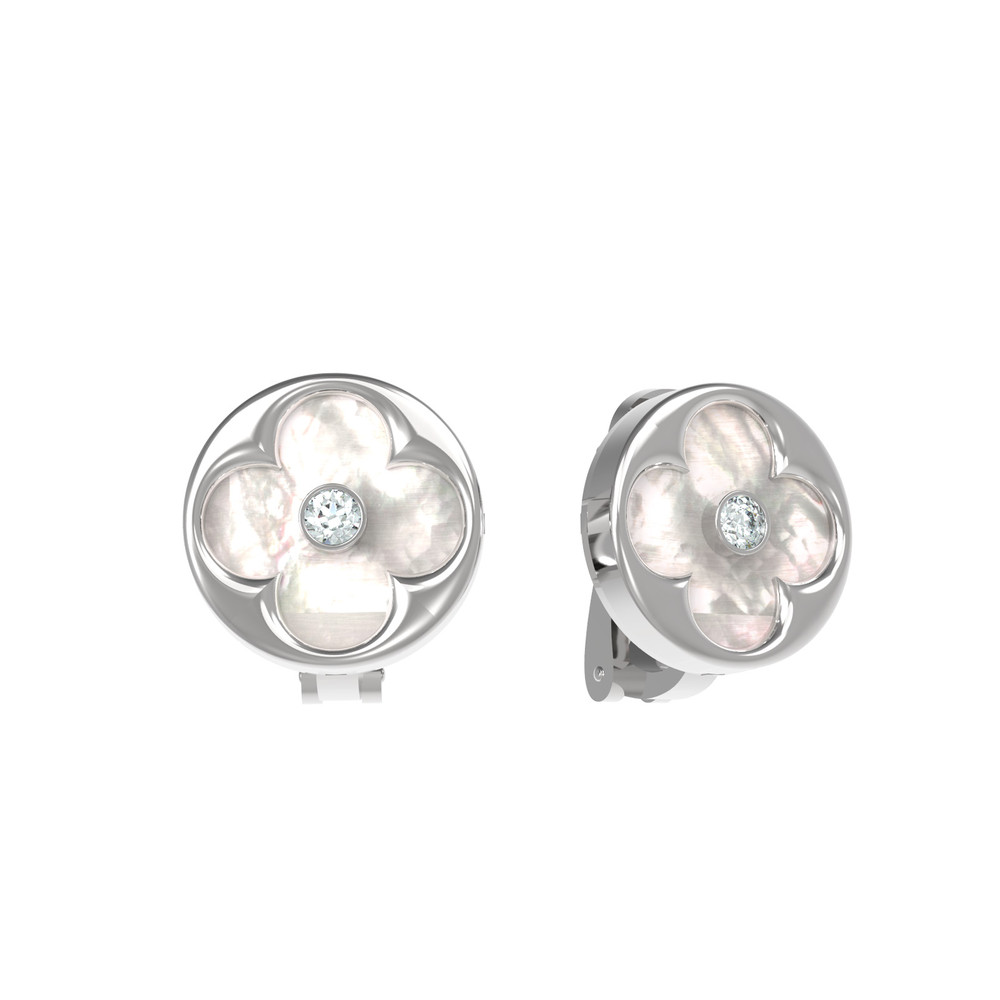 Серьги из белого золота 585 пробы c бриллиантами и перламутром