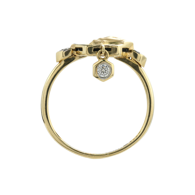 Кольцо из лимонного золота 585 пробы c бриллиантами и ониксом