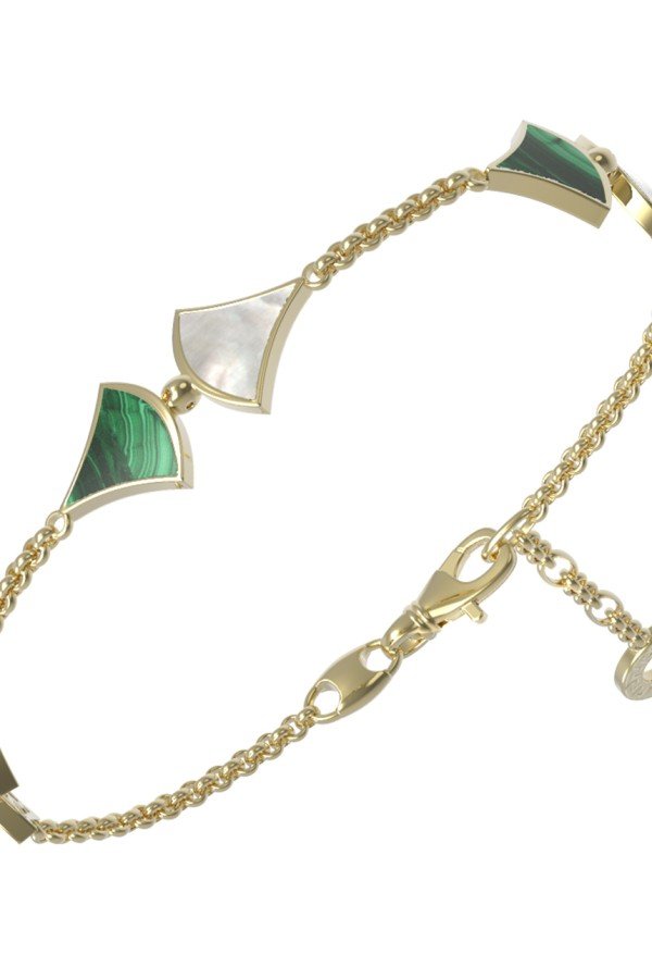 Браслет из лимонного золота c малахитом и перламутром