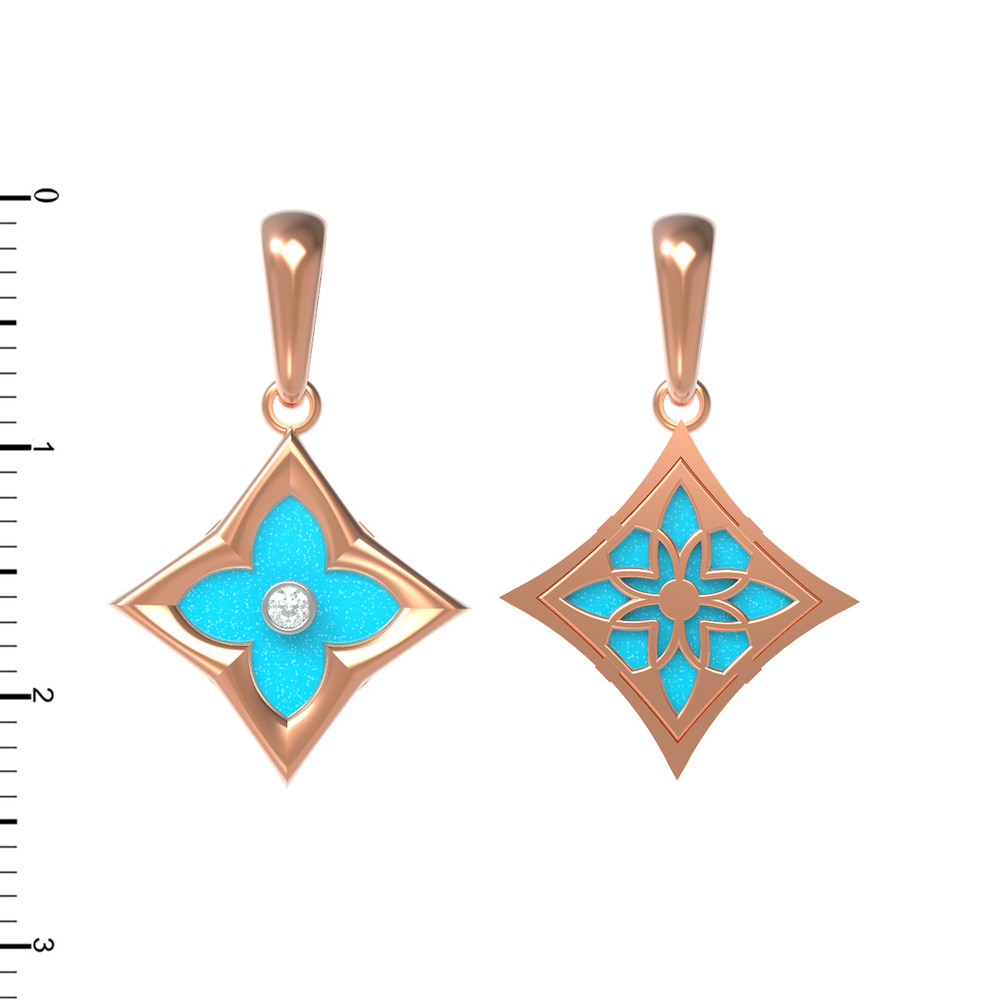 Подвеска из красного золота 585 пробы c бриллиантами и бирюзой