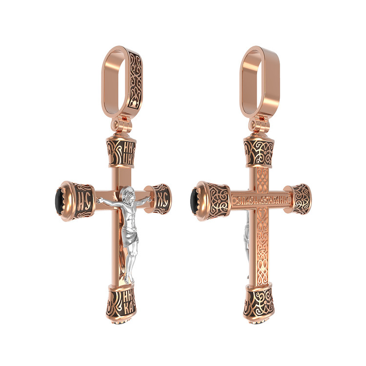 Крест из красного золота 585 пробы c ониксом