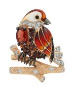 Кольцо из золота c эмалью, фианитом и гранатом