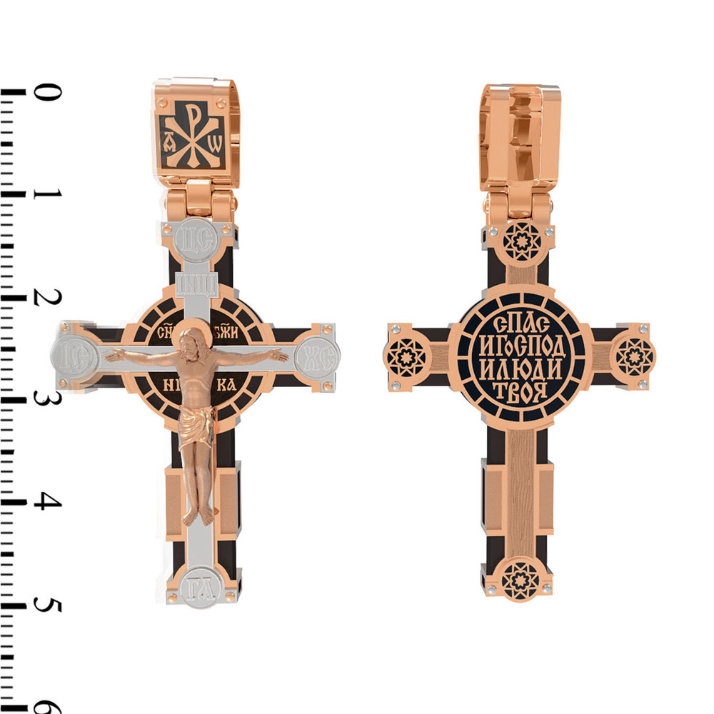 Крест из красного золота 585 пробы c эмалью и эбеновым деревом