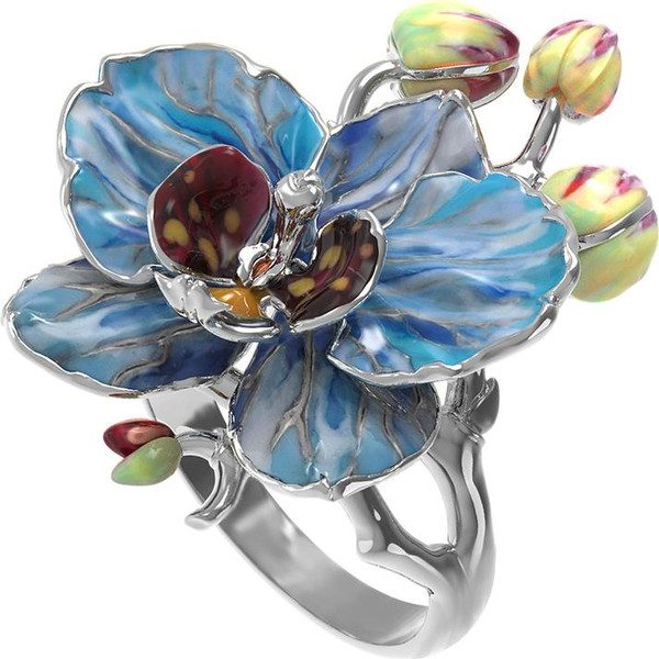 Кольцо из белого золота 585 пробы c эмалью