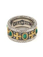 Кольцо из серебра и золота c бриллиантами, хризопразом и рубином