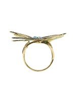 Кольцо из лимонного золота c сапфиром, изумрудом и эмалью