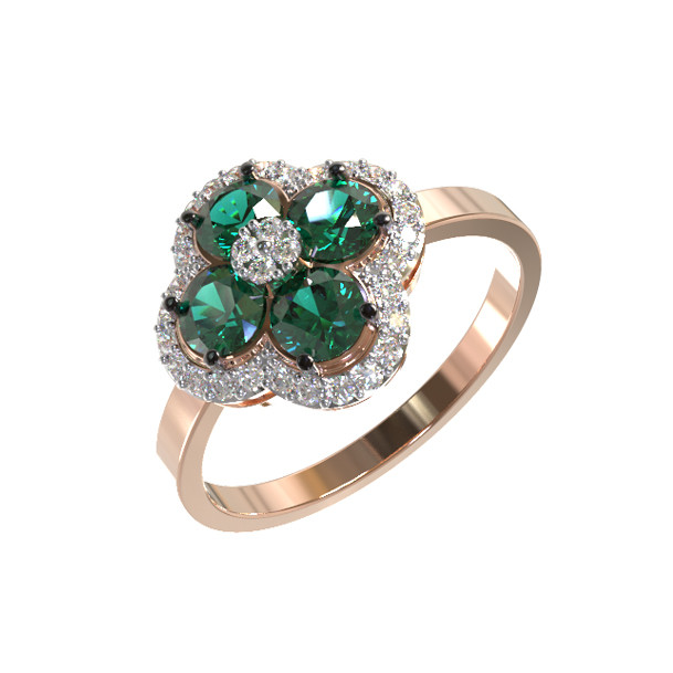 Кольцо из красного золота 585 пробы c бриллиантами и изумрудом