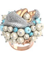 Кольцо из золота c жемчугом и бирюзой