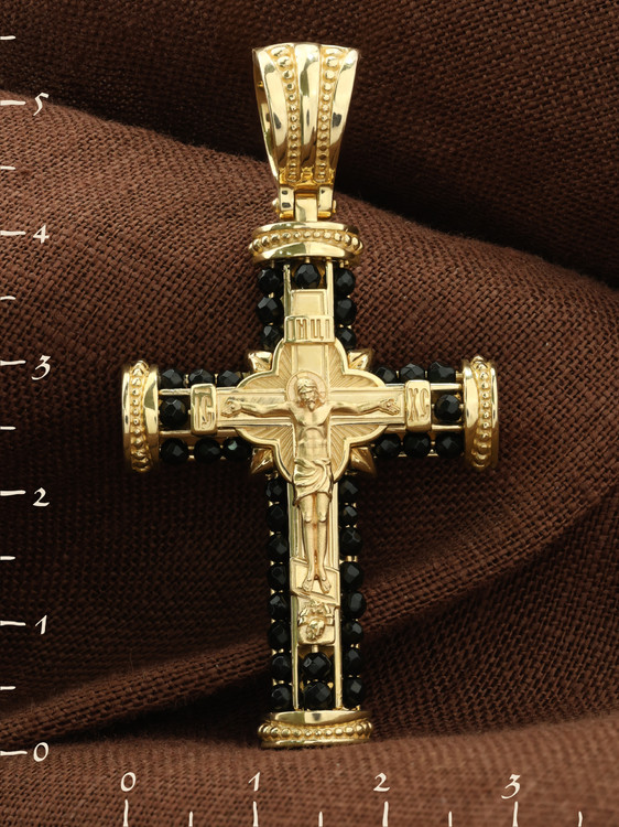 Крест из лимонного золота 585 пробы c ониксом