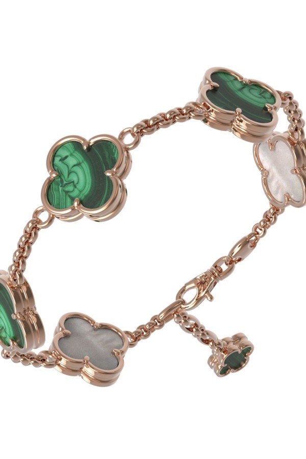 Браслет из золота c малахитом и перламутром