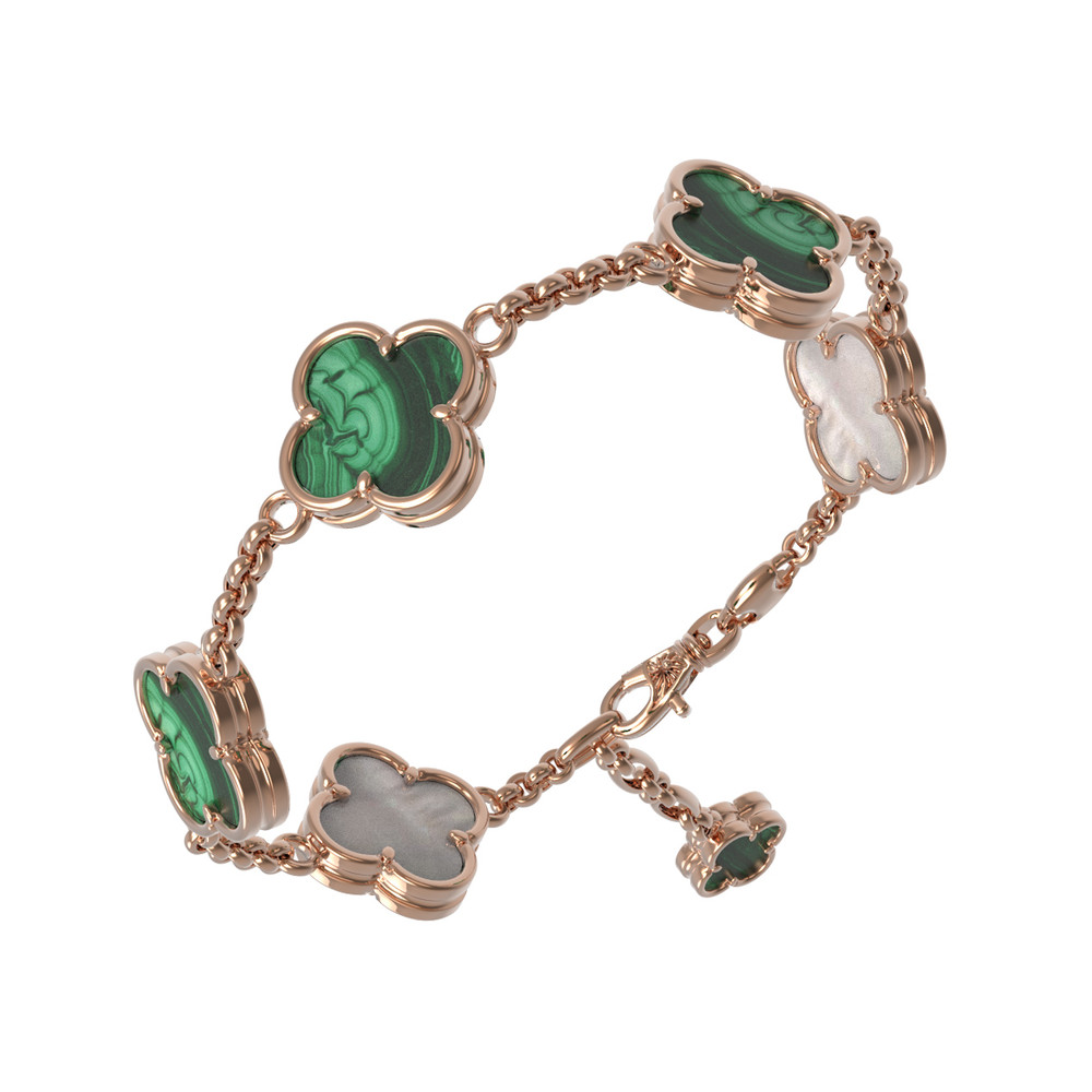 Браслет из красного золота 585 пробы c малахитом и перламутром