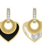 Подвеска из лимонного золота c фианитом, ониксом и перламутром