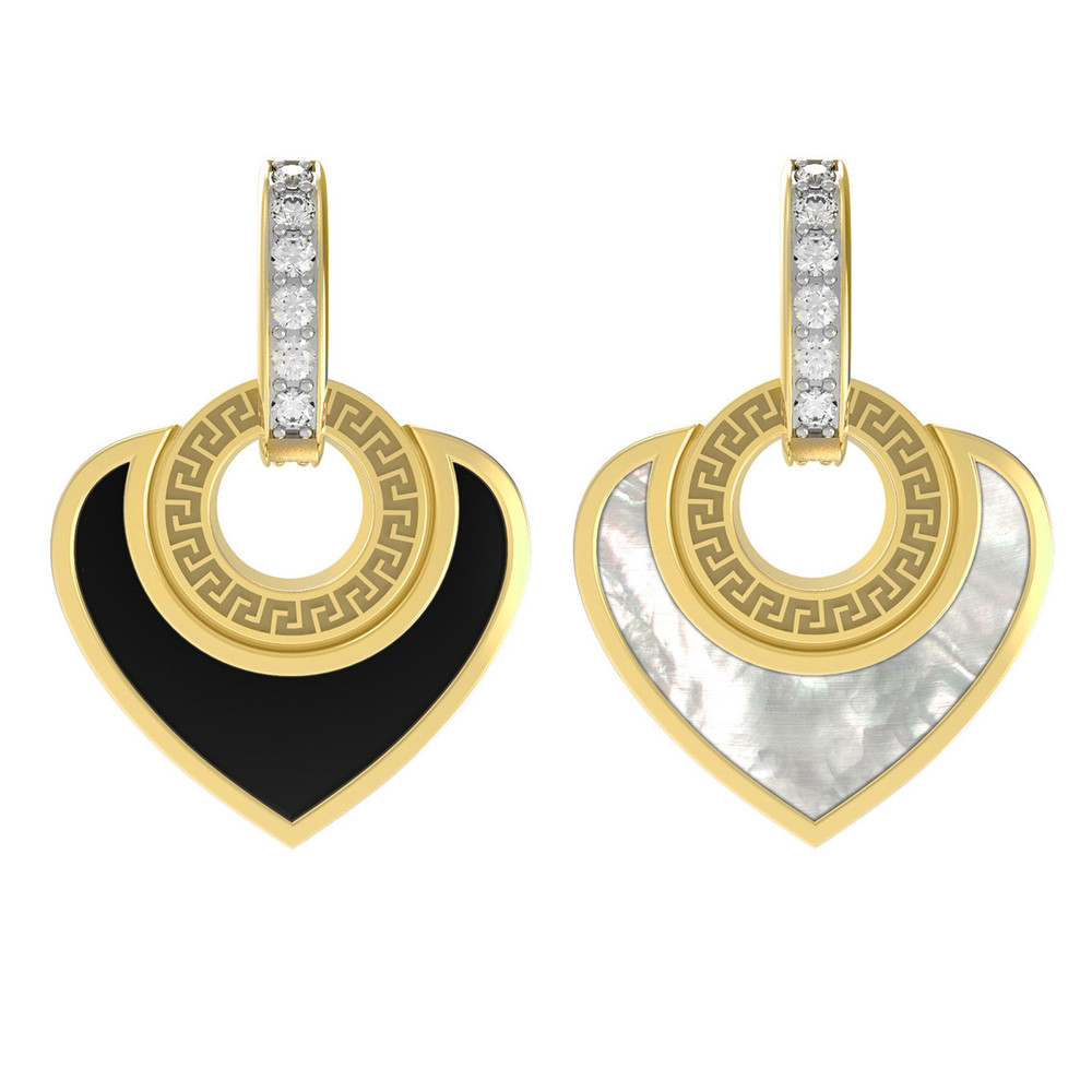 Подвеска из лимонного золота 585 пробы c фианитом, ониксом и перламутром