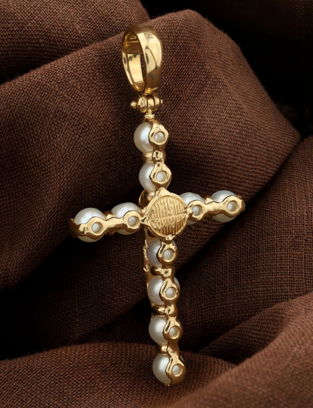 Крест из лимонного золота c жемчугом