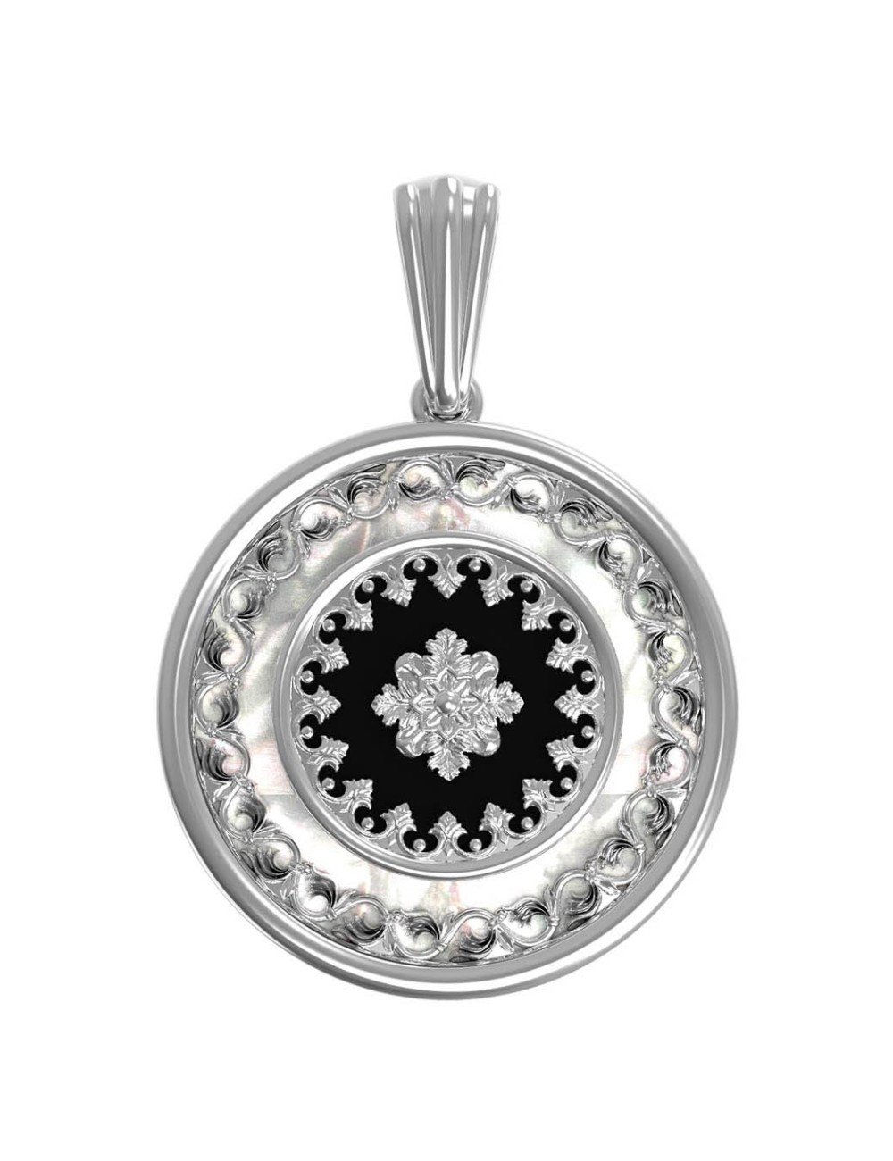 Подвеска из белого золота c ониксом и перламутром