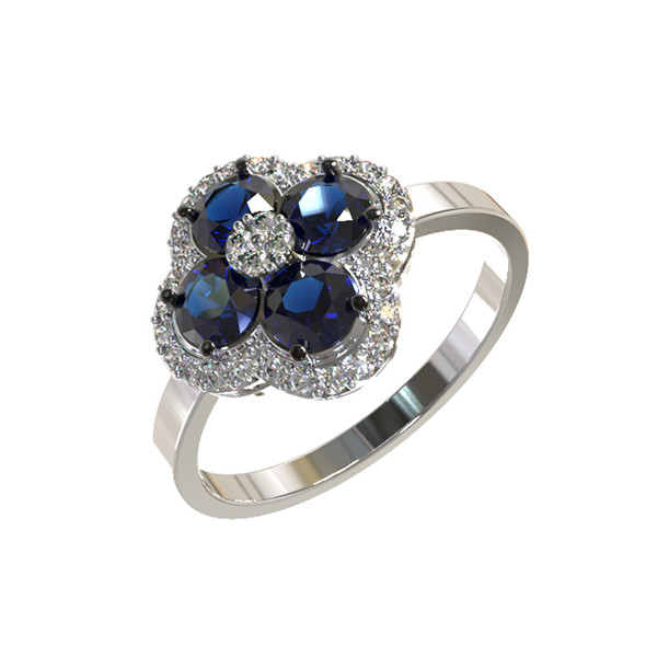 Кольцо из белого золота 585 пробы c бриллиантами и сапфиром