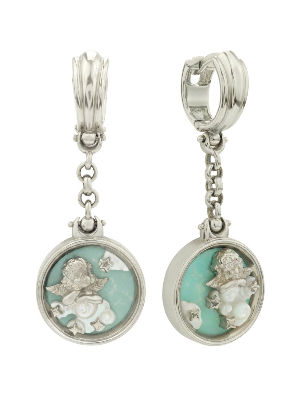 Серьги из белого золота c бирюзой и перламутром