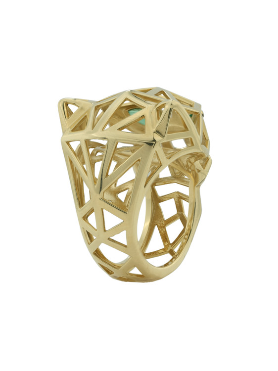 Кольцо из лимонного золота 585 пробы c изумрудом и ониксом