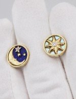 Серьги из лимонного золота 585 пробы c бриллиантами, лазуритом и перламутром