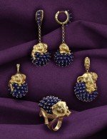 Серьги из лимонного золота c эмалью и лазуритом