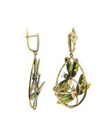 Серьги из лимонного золота c сапфиром, изумрудом и эмалью