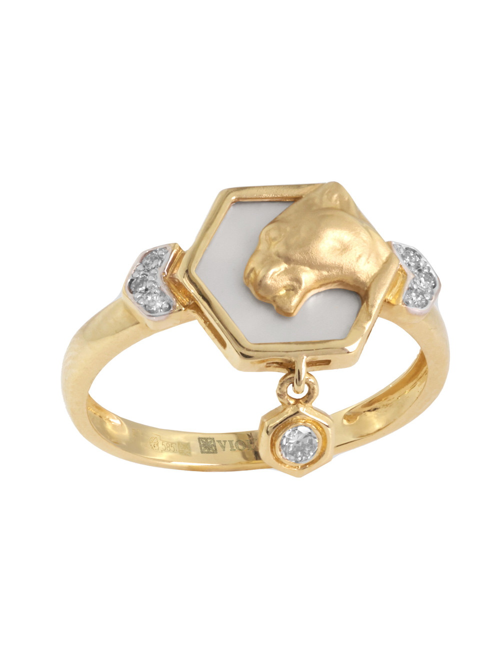 Кольцо из красного золота 585 пробы c бриллиантами и перламутром