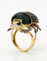 Кольцо из лимонного золота c эмалью, фианитом и турмалином