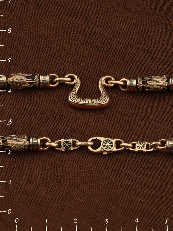 Цепь из красного золота 585 пробы c эмалью и эбеновым деревом