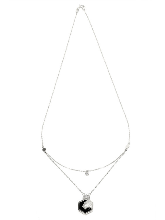 Колье из белого золота 585 пробы c бриллиантами и ониксом
