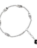 Браслет из белого золота c бриллиантами, ониксом и перламутром