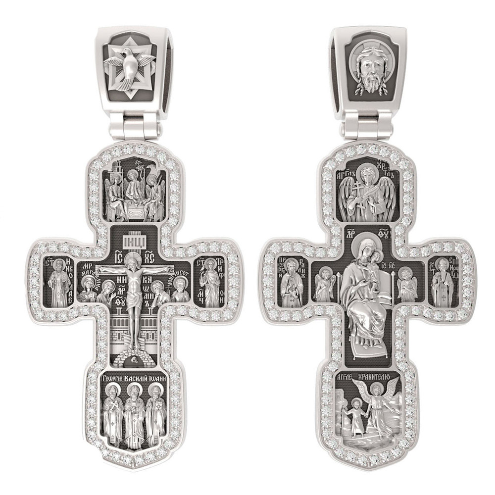 Крест из белого золота 585 пробы c бриллиантами