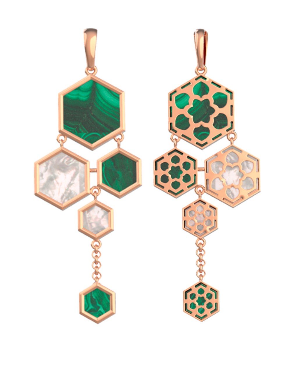 Подвеска из золота c малахитом и перламутром