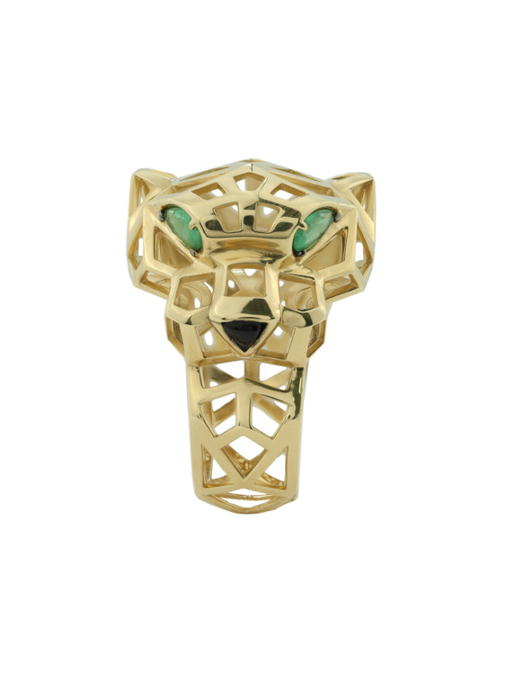 Кольцо из лимонного золота 585 пробы c изумрудом и ониксом