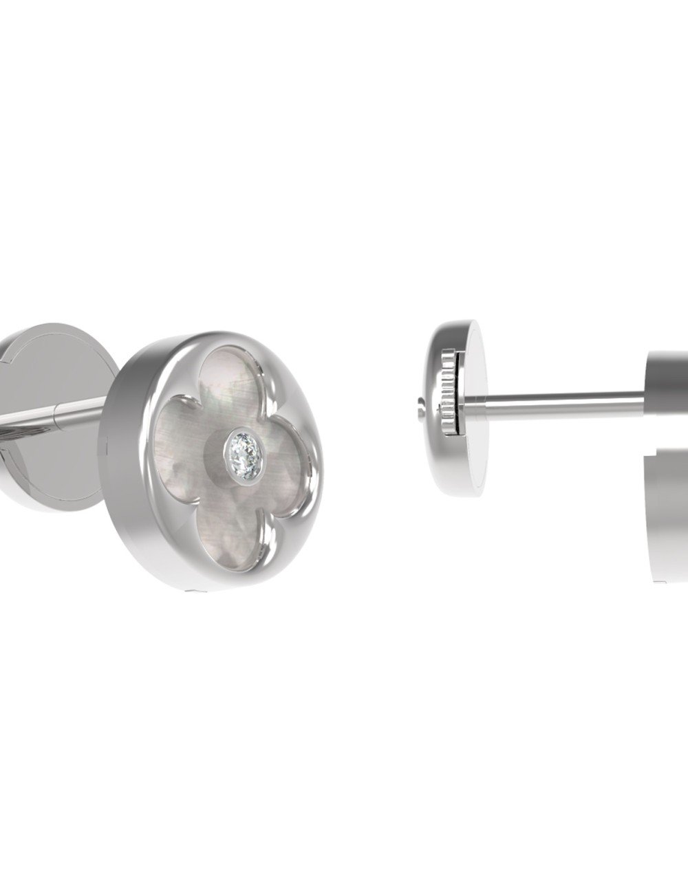 Серьги из белого золота c бриллиантами и перламутром