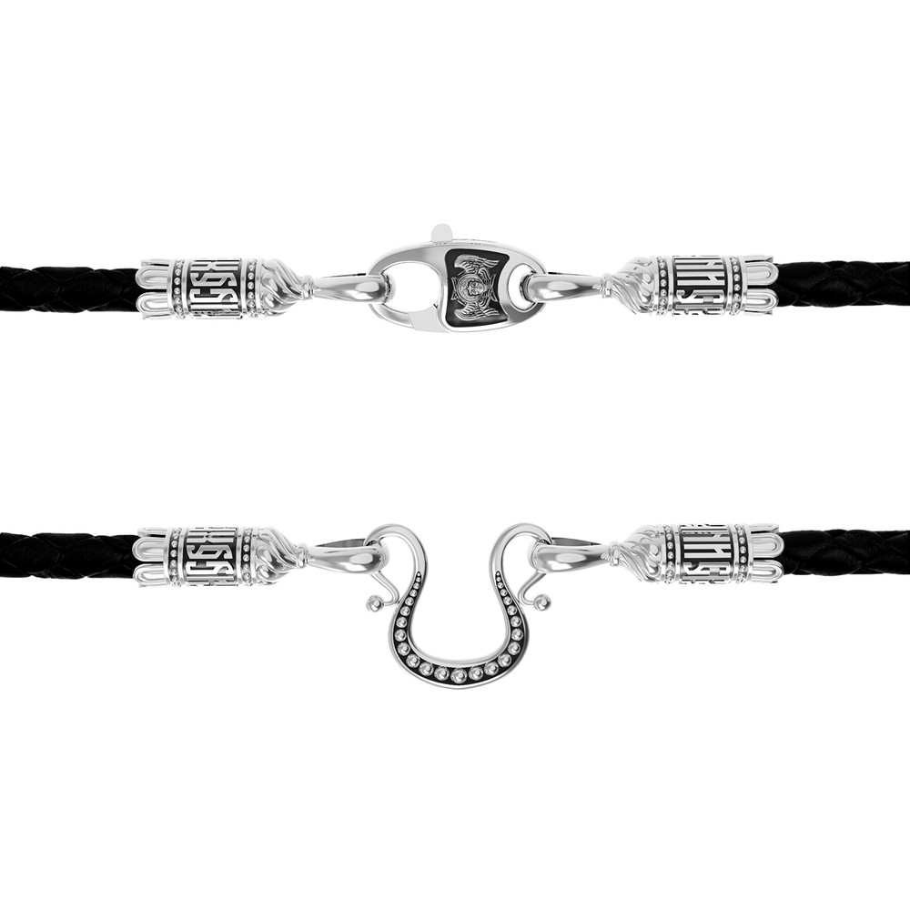 Цепь-шнурок кожа из белого золота 585 пробы c кожаным шнурком