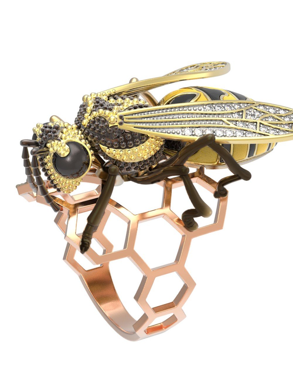 Кольцо из золота c эмалью и фианитом