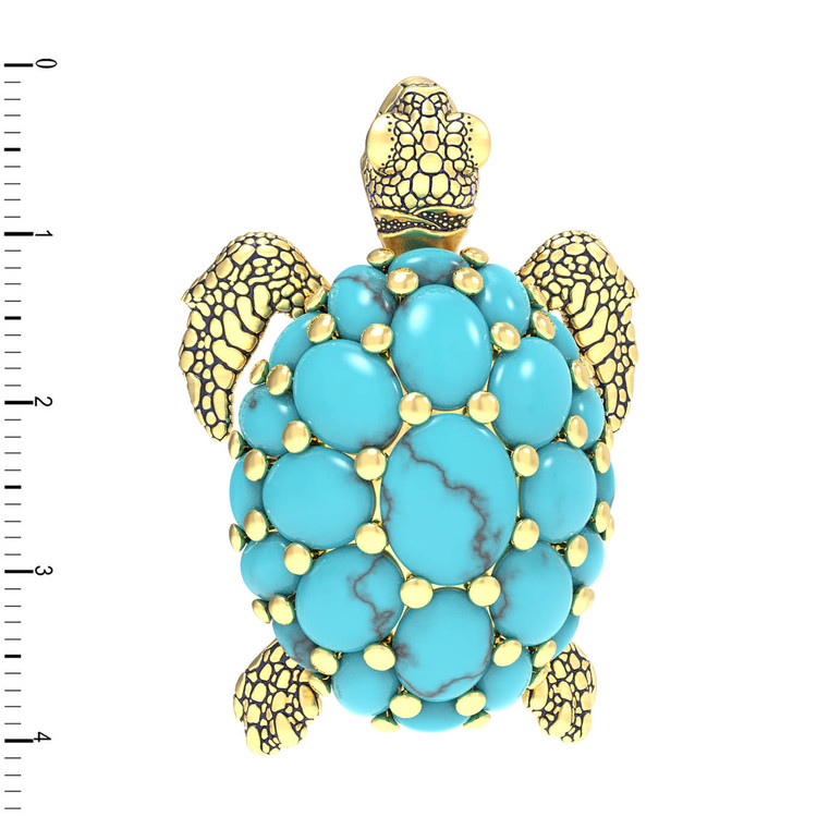 Брошь-подвеска из лимонного золота 585 пробы c эмалью и бирюзой