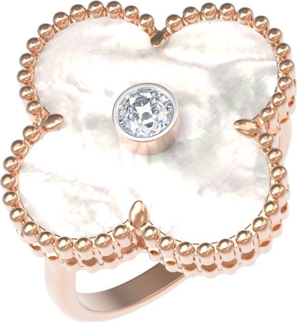 Кольцо из золота c бриллиантами и перламутром