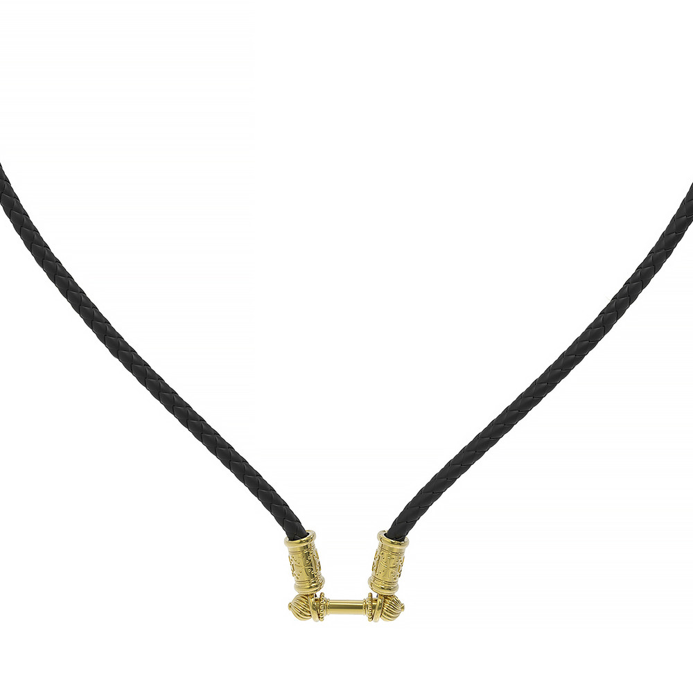 Цепь-шнурок кожа из лимонного золота 585 пробы c кожаным шнурком