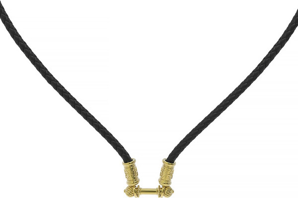 Цепь-шнурок кожа из лимонного золота 585 пробы c кожаным шнурком