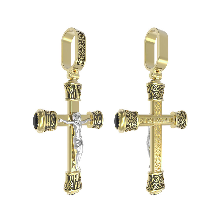 Крест из лимонного золота 585 пробы c ониксом